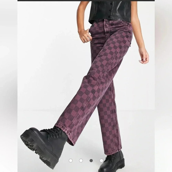 Topshop OS Mom jean in purple check size 4 NWT - Picture 1 of 6